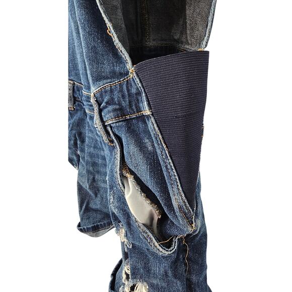 Indigo Blue Distressed Denim Overalls Womens Size Large L - Picture 5 of 8